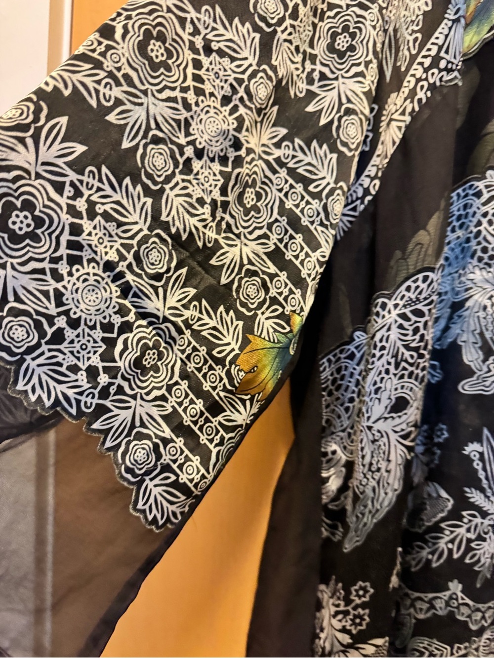Citron Los Angeles 100% Silk Women's Floral Asian Lace-Print Sheer Blouse 2X - Picture 9 of 10